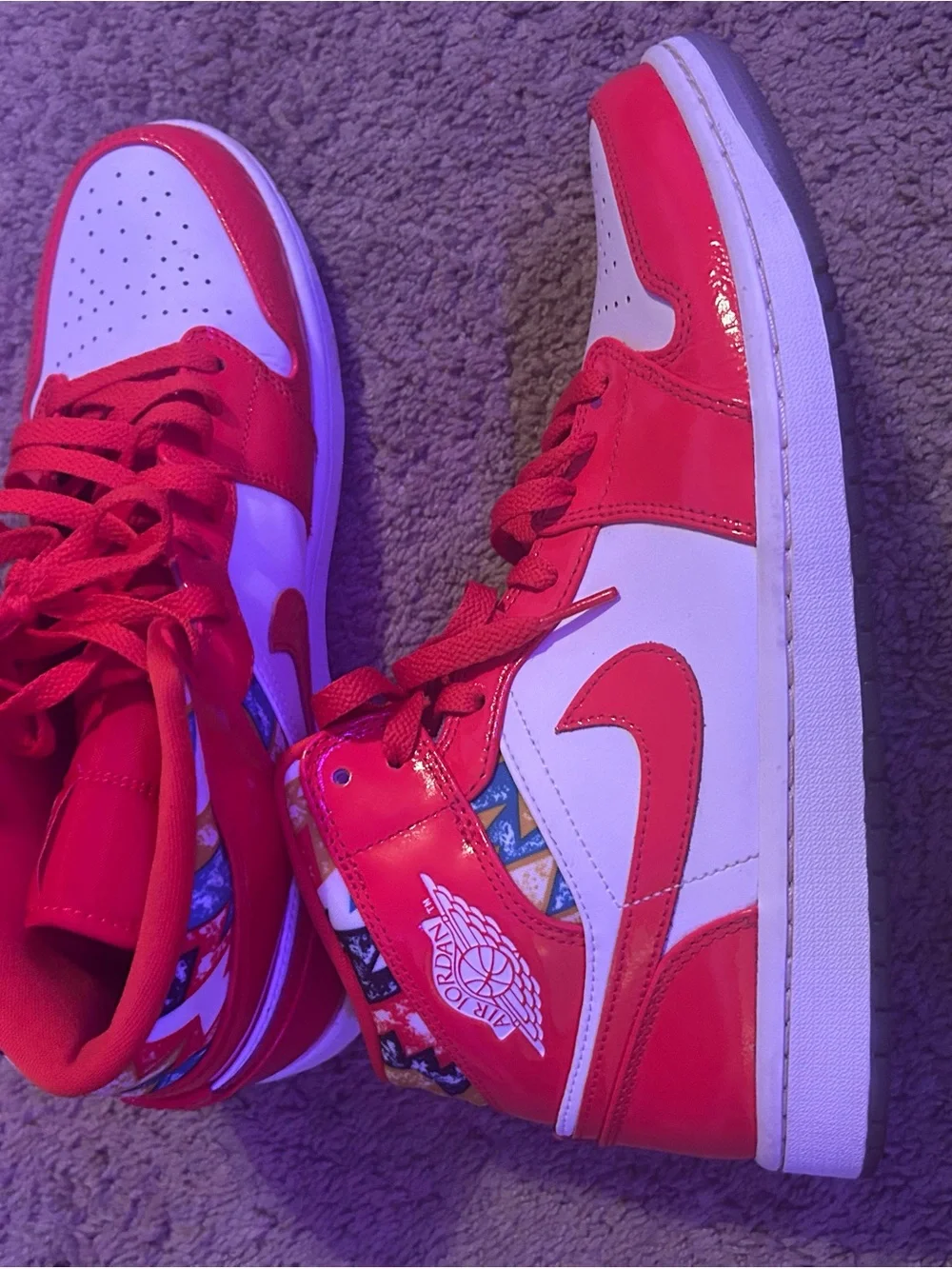 Jordan Red and White Mid-Top Sneakers